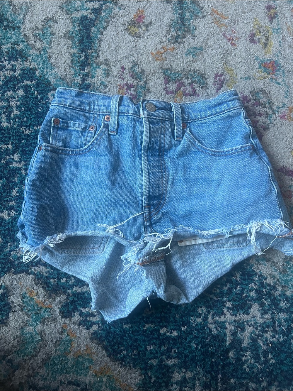 Vintage Light Blue Distressed Denim Shorts - Unbranded